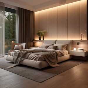 quarto de casal com posição da cama correta segundo o Feng Shui