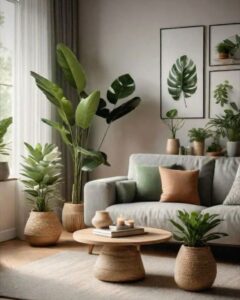 sala com plantas para um feng shui acessível