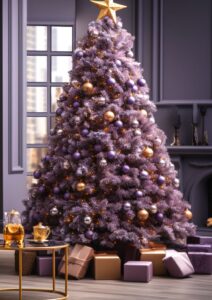 árvore de natal para o guá de prosperidade nas cores dourada e púrpura